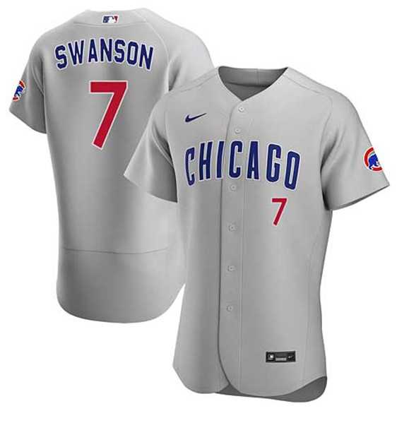 Mens Chicago Cubs #7 Dansby Swanson Gray Flex Base Stitched Baseball Jersey Dzhi